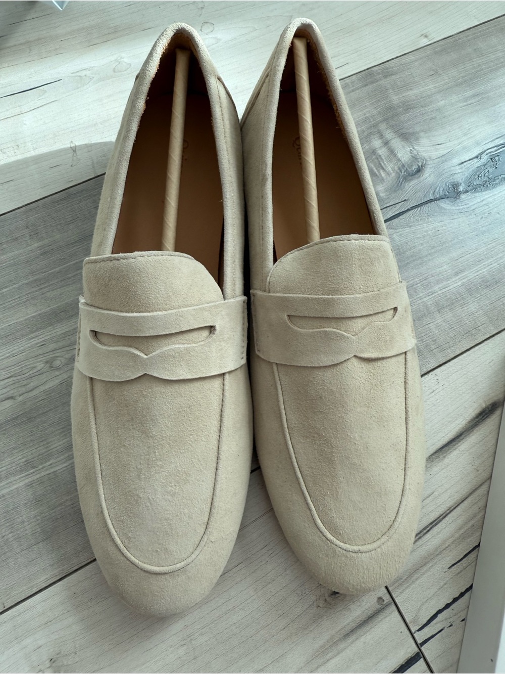Quince Italian Suede Penny Loafers – Almond – Size 8.5